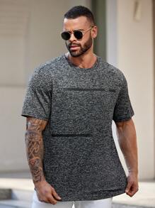 EASEVO Men Plus Size Casual Plain Casual Round Neck Short Sleeve T-Shirt, For Going Out, Summer - Dark Grey - View 4