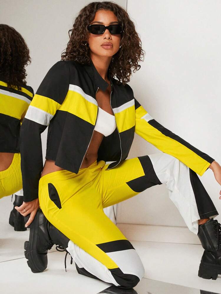 Colorblock Zip Up Jacket & Pants Two Pieces Set