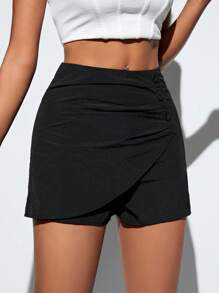 SHEIN Unity Women's Pleated Button Decorated Skorts - Black - View 5