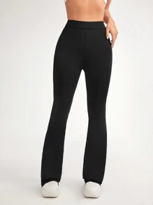 Easithlete 附墊喇叭形瑜珈褲,健身運動緊身褲 - 黑色 - 查看 5