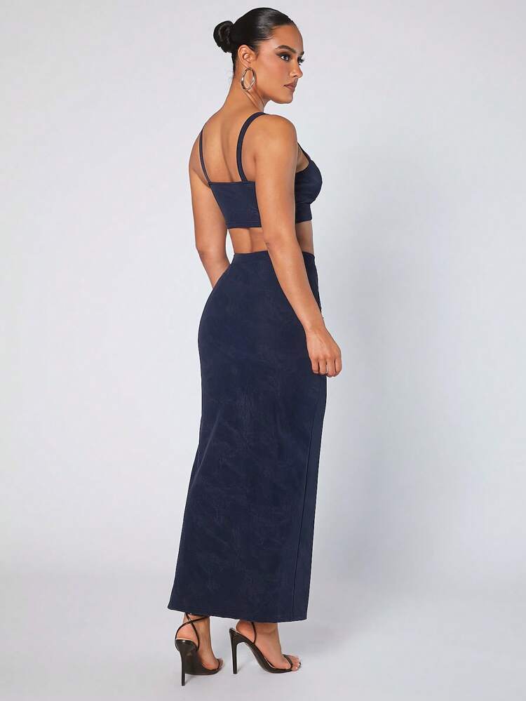 Crop Cami Top & Split Thigh Skirt Two Pieces Set