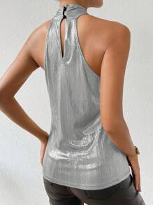 Chiquease Women's Halter Neck Top Made Of Metallic Material - Silver - View 2