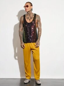 FeverCity 男式針織休閒閃爍大袖口俱樂部派對節日無袖背心,節日主題服飾 - 彩色 - 查看 3