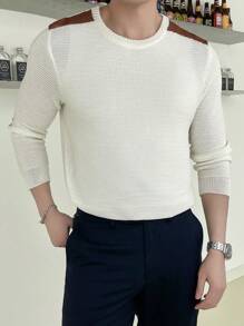 Manfinity Hypemode Men's Knit Casual Round Neck Sweater - White - View 5