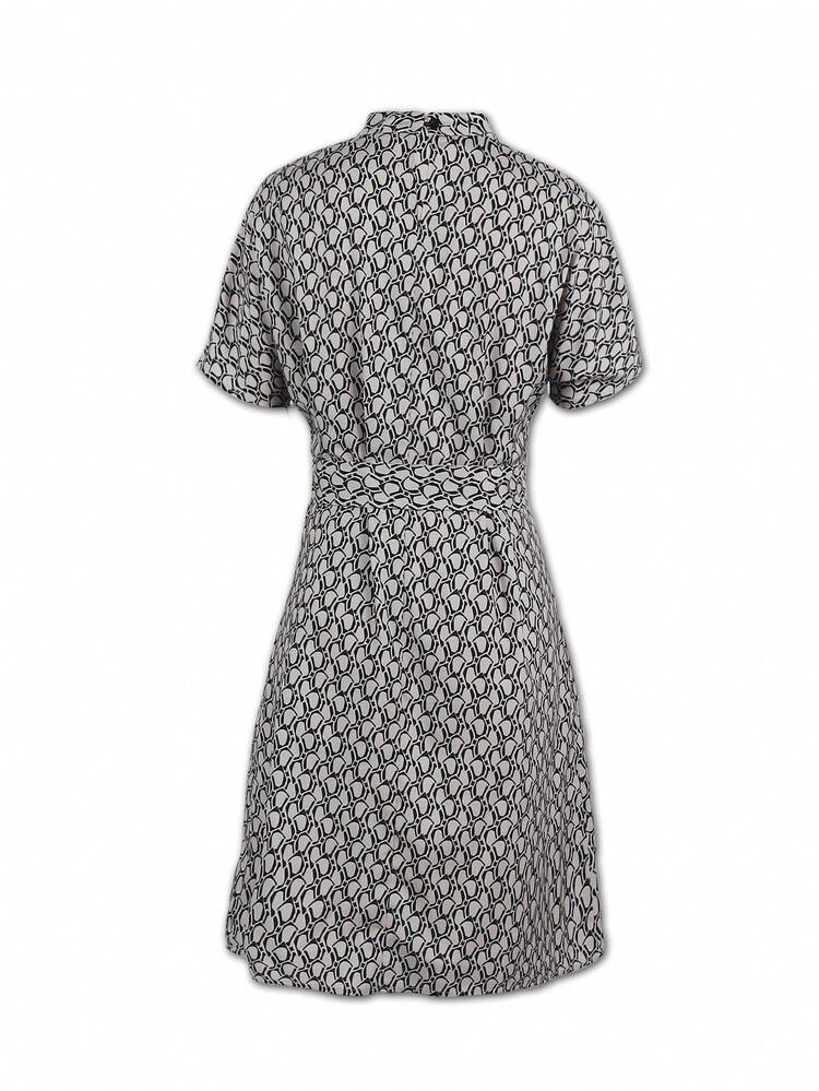 Women's Stand Collar Full Print Dress