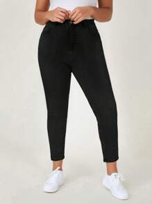 SHEIN EZwear Plus Size Women's Slim Fit Cropped Jeans - Black - View 6