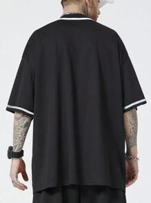 ROMWE MEN Prep Men Letter Graphic Button Front Shirt Without Tee, School - Black - View 2