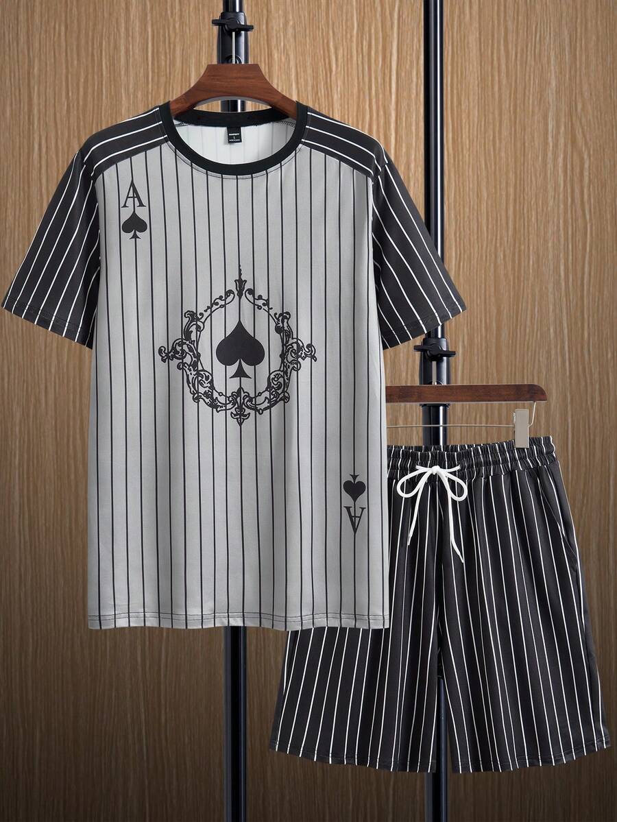 Manfinity LEGND Men'S Color Block Stripes, Letter Print Top And Shorts Set - Multicolor - View 1