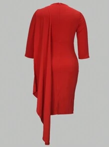 Plus Size Elegant Solid Color Fitted Dress, Valentine Day - Red - View 2