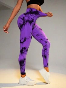 Easithlete Nhuộm buộc Thắt lưng băng rộng Quần Xà cạp thể thao - Màu tím - Xem 7