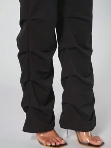 Hauture Casual Solid Button Front Pleated Hem Jumpsuit - Black - View 5