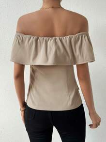 Chiquease Camisa Entallada Con Escote Banda Y Hombros Descubiertos - Albaricoque - Ver 2