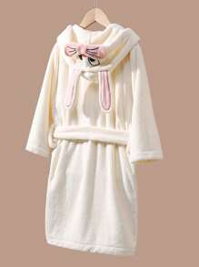 Girls Tween Girl Soft Absorbent Cute Rabbit Hooded Pajamas, Spring/Autumn/Winter - White - View 1