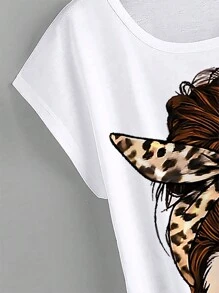 INAWLY 图案印花短袖休闲T恤 图案T恤 女式上衣 - 白色 - 查看 3
