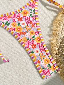 Swim Mod Summer Beach Women's Random Printed Knotted Side Bikini Set - Multicolor - View 3