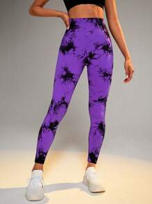 Easithlete Nhuộm buộc Thắt lưng băng rộng Quần Xà cạp thể thao - Màu tím - Xem 8