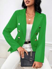 Calvaya Women's Double-Breasted Solid Color Suit Jacket