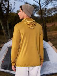 SHEIN In My Nature 男士戶外有背心帽的印花運動衫,長袖 - 芥末黃 - 查看 2