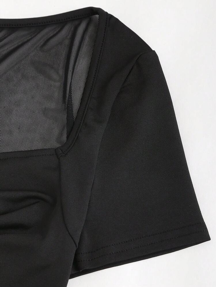 Mesh Contrast Hollow Out Bodysuit