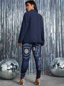 EMERY ROSE Women's Plus Size Shawl Collar Suit Set - Navy Blue - View 2