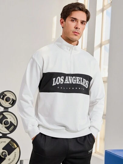 Manfinity Sport Corelite Áo nỉ thể thao nam dài tay in chữ, có khóa kéo, áo nỉ nam Los Angeles.