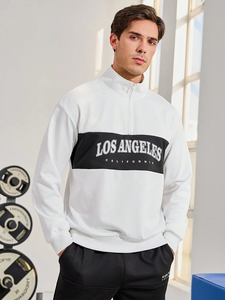 Men's Letter Printed Long Sleeve Zipper Sports Sweatshirt Men Sweatshirt Los Angeles Sweatshirt