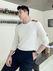 Manfinity Hypemode Men's Knit Casual Round Neck Sweater - White - View 3