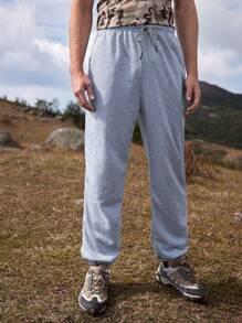 SHEIN In My Nature 男式束口腰戶外運動長褲 - 灰色 - 查看 3