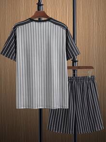 Manfinity LEGND Men'S Color Block Stripes, Letter Print Top And Shorts Set - Multicolor - View 2