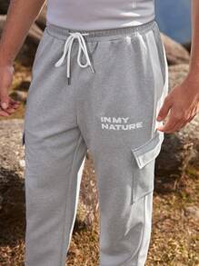 SHEIN In My Nature Męskie spodnie dresowe z nadrukiem w litery, ubrania turystyczne