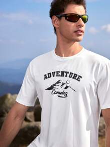 SHEIN In My Nature Men's Outdoor Short-Sleeve T-Shirt With Mountain Print Design - White - View 3