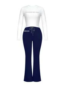 Chiquease Solid Colored Pants With Letter Print Waistband