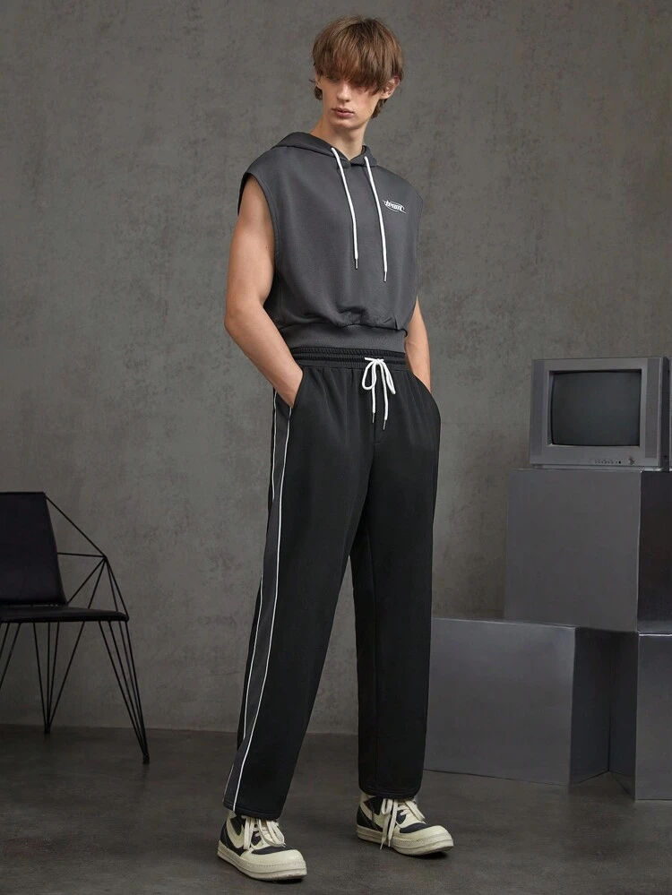 2pcs Men's Hooded Drawstring Sweatshirt With Hat & Pants Set, Suitable For Daily Wear During Autumn And Winter Season