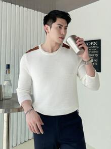 Manfinity Hypemode Men's Knit Casual Round Neck Sweater - White - View 1
