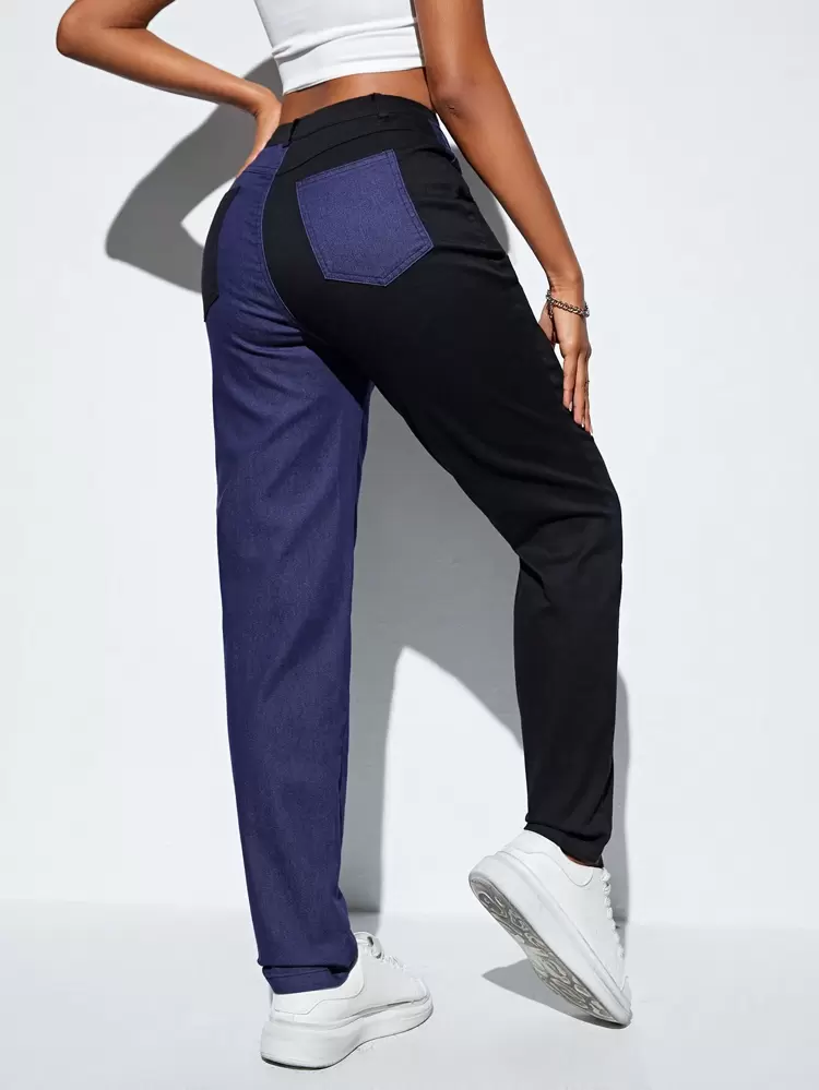 Color Block Stitching Straight Leg Pants Fall Cloth For Women