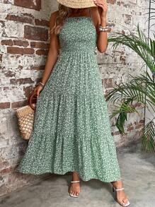 Breezaya Women's Floral Print Halterneck Swing Dress - Green - View 4