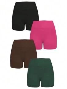 Easithlete 4pcs Wide Waistband Sports Shorts Spandex Shorts Legging Shorts - Multicolor - View 4