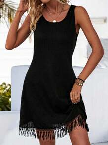SHEIN LUNE Vestido Femenino Con Cuello Redondo, Botones En La Espalda Y Doble Botonadura - Negro - Ver 1