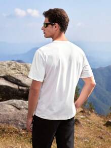 SHEIN In My Nature Men's Outdoor Short-Sleeve T-Shirt With Mountain Print Design - White - View 2