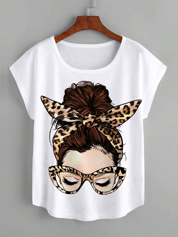 INAWLY Graphic Printed Short-Sleeved Casual T-Shirt Graphic Tees Women Tops