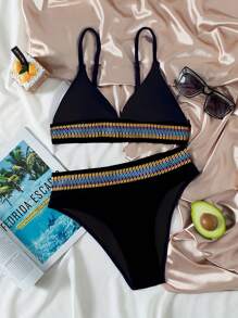 SHEIN Swim Sọc Bộ Bikini Viền tương phản Tam giác Bikini Top & Cao eo Đáy bikini 2 mảnh Bộ đồ tắm - màu đen - Xem 5
