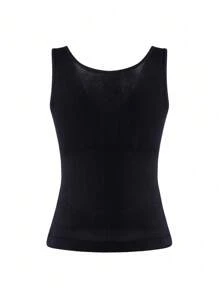 Plus Size Solid Color Body Shaping Tank Top - Black - View 2