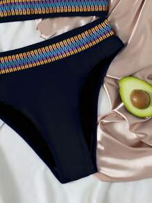 SHEIN Swim Sọc Bộ Bikini Viền tương phản Tam giác Bikini Top & Cao eo Đáy bikini 2 mảnh Bộ đồ tắm - màu đen - Xem 4
