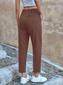 EURMUSE High Waist Fold Pleated Suit Pants - Brown - View 2