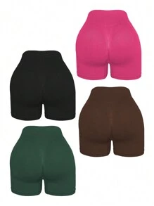 Easithlete 4pcs Wide Waistband Sports Shorts Spandex Shorts Legging Shorts - Multicolor - View 3