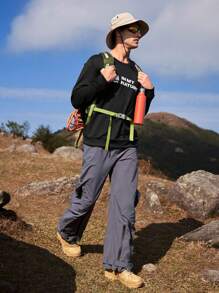 SHEIN In My Nature Men'S Letter Printed Round Neck Outdoor Sweatshirt - Black - View 4