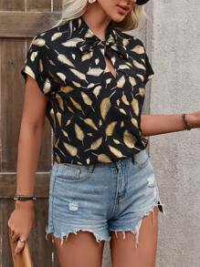 SHEIN LUNE In lông Áo sơ mi Với Nơ thắt - Nhiều màu - Xem 5