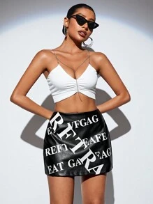 Lunelith SHEIN Lunessa Damski Krótki Nadruk z napisem Mini spódniczka