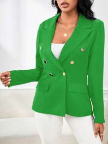 Calvaya Women's Double-Breasted Solid Color Suit Jacket