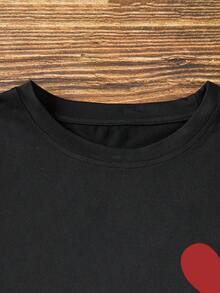 INAWLY Women's Letter & Heart Printed T-Shirt - Black - View 4